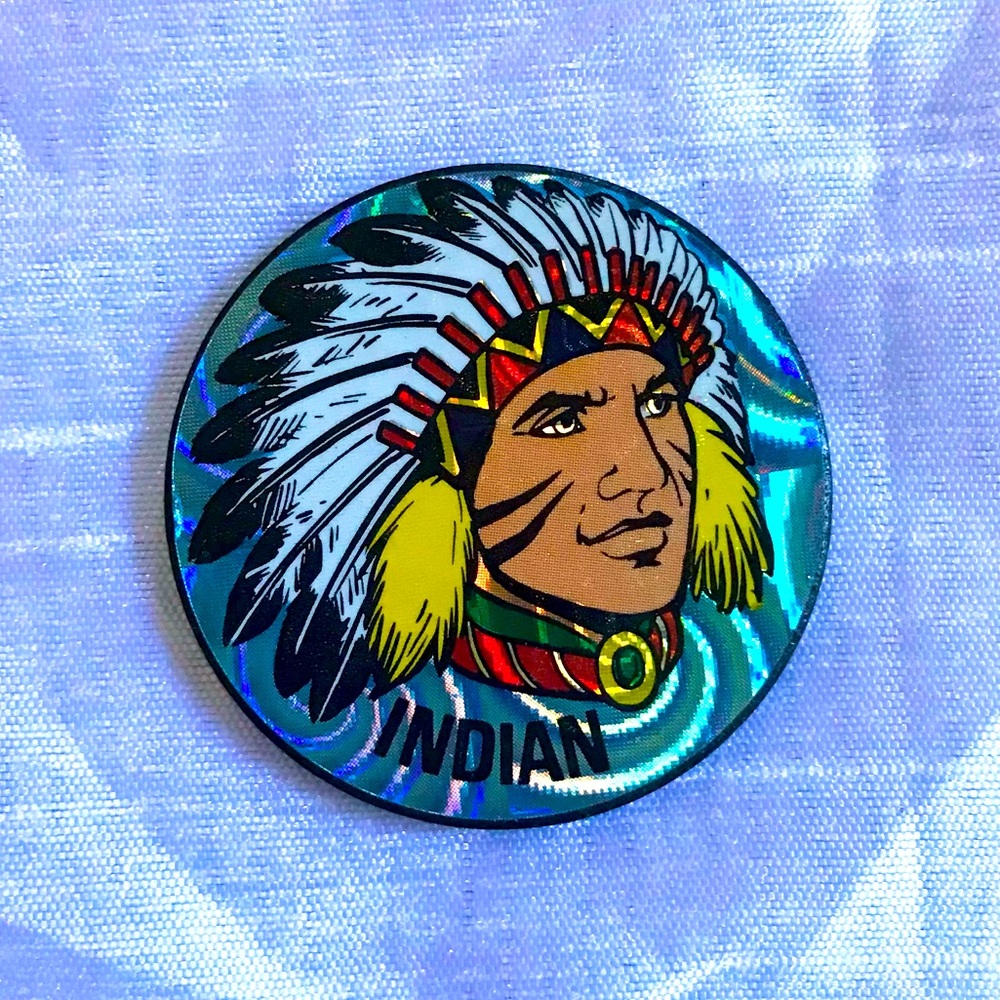 vintage 1990s Holographic Indian metal  Pog Slammer